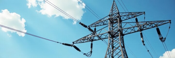 Close-up view of high-voltage insulators on a transmission tower, detail, power transmission