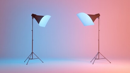 two Studio Lights on Tripods with Gradient Background