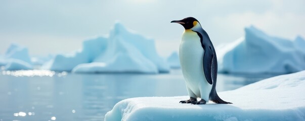 Obraz premium Majestic emperor penguin upright on ice floe, powerful stance , standing, wildlife photography