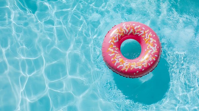 Pink Donut Float in Crystal Clear Pool / クリスタルクリアなプールに浮かぶピンクのドーナツ浮き輪