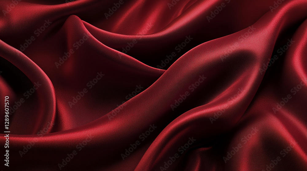 Aufkleber close-up of luxurious red satin fabric with smooth, glossy texture and deep folds, symbolizing elega