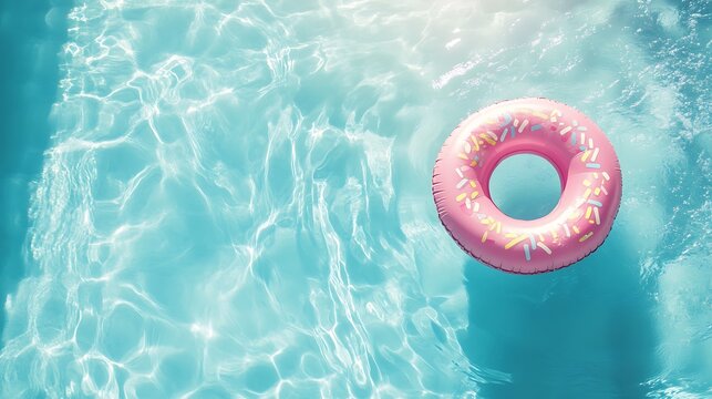 Pink Donut Float in Clear Blue Pool / 澄んだ青いプールのピンクのドーナツ型浮き輪