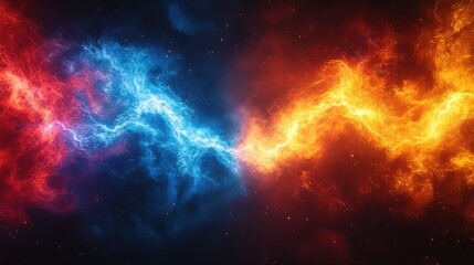 Fototapeta premium Versus battle banner concept. Colored lightning and smoke. Template fight, boxing, MMA and other competitions. VS banner. Colorful Plasma Lightning.