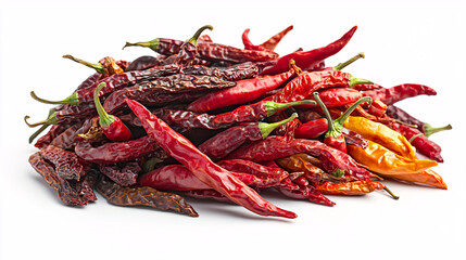 A large pile of dried chili peppers in various shades of red brown and orange showing different types of spicy seasoning ingredients  
