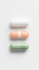 Minimalist organized pharmaceutical display featuring colorful capsules for medical design