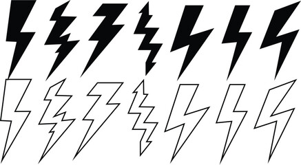 Black Lightning Bolt Icons for Storm Electricity and Speed Concepts in Web and App Design