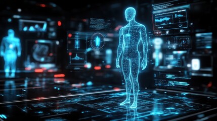 Obraz premium High tech background template design with theme of humanoid robot.