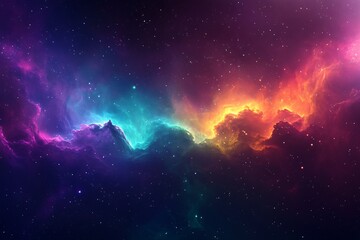 Colorful nebula in deep space with vibrant purple, blue, pink and orange clouds. Galaxy cosmic background with bright stars. Dramatic universe abstract wallpaper design.