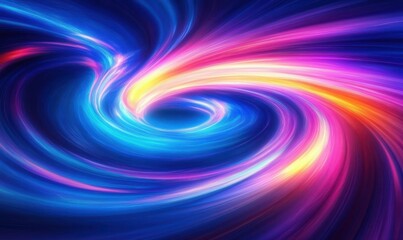 Dynamic swirling waves of iridescent light in vibrant hues of blue, pink, and purple, creating a bold and futuristic visual