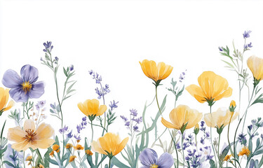 Wild Field Flowers Watercolor Illustration
