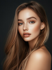 Fototapeta premium Beauty portrait of a Slavic European model with flawless skin and elegant makeup 
