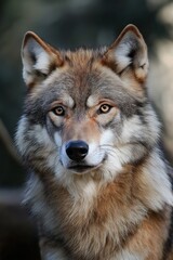 Fototapeta premium A striking portrait of a majestic wolf, showcasing its powerful gaze and captivating presence.
