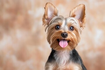 Yorkshire Terrier dog on colorful background, showcasing playful and charming expressions.
