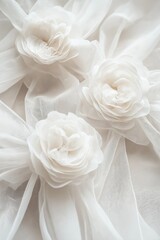 Obraz premium An artistic composition of delicate white fabric flowers, creating an ethereal and elegant atmosphere.