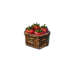Strawberry in basket icon logo flat vector design