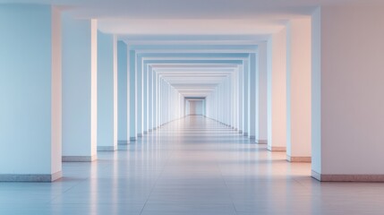 endless white hallway perspective architecture