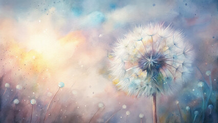 Dandelion in watercolor pastel background
