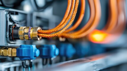 Close-up of industrial cables and connections