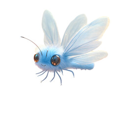 A Fluffy 3D Cartoon Dragonfly with Soft Glowing Wings Isolated on Transparent Background