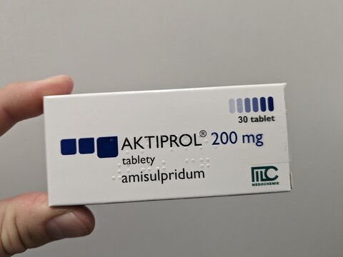 Prague,Czech Republic-January 8 2025: Aktiprol contains Amisulpride, an antipsychotic medication used to treat schizophrenia, psychosis, and other severe mental disorders

