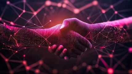 Business Get to know customers Digital handshake symbolizing collaboration.