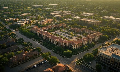 Fototapeta premium Ultra-realistic aerial images of hotels in Denton, Texas, capturing the city's details.
