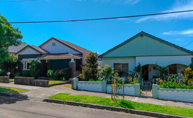 Drone Aerial View of an inner western Sydney Suburban residential Brick house in Sydney  NSW Australia