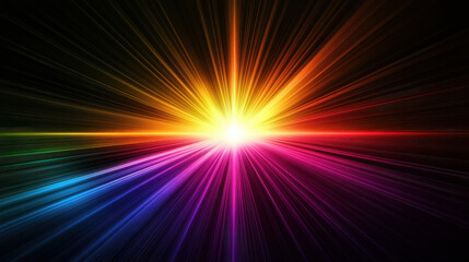 Obraz premium A breathtaking explosion of prismatic light beams, radiating outward with a smooth gradient transition, set against a deep black background