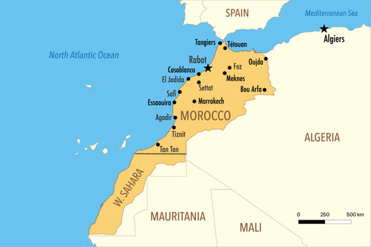 Vector Map of Morocco and Western Sahara with Major Cities and Neighboring Countries &ndash; Editable Infographic