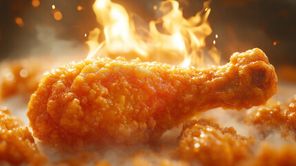 Fried crispy chicken sizzling with spicy flavor and delicious golden appetizing appeal