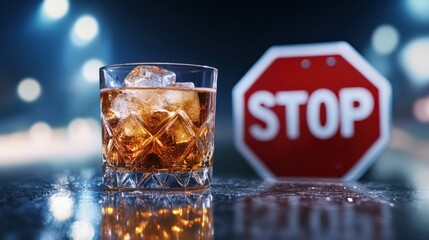 Drink Responsibly: Whiskey Glass and Stop Sign.
