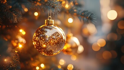 Christmas ornaments with glowing AR design customization, cozy indoor holiday tree, soft warm lighting, photorealistic