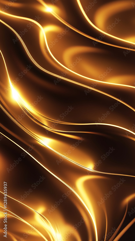 Poster abstract golden flowing lines with soft curves and glowing accents, symbolizing smooth motion, fluid