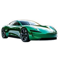 Futuristic Green Electric Coupe Isolated on Transparent Background