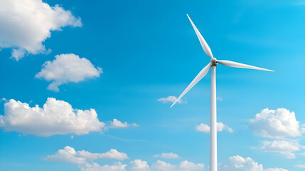 Fototapeta premium Wind turbine under a blue sky with clouds. Energy
