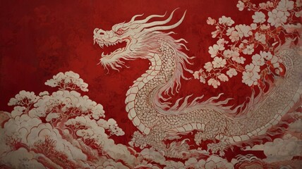 Obraz premium Dragón blanco con flores