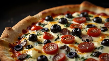 Quattro Stagioni pizza showing gooey cheese and toppings