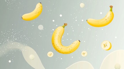 Naklejka premium Floating Bananas, Milk Splash, Food Ad