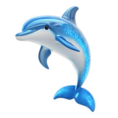 Fluffy 3D Cartoon Dolphin with Glowing Blue Highlight Isolated on Transparent Background