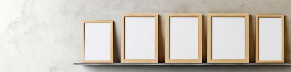 Fototapeta premium Panoramic banner with various wooden blank mock up frames