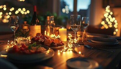 New Year s feast with glowing AR meal preparation tools, cozy dining room setting, soft warm lighting, photorealistic
