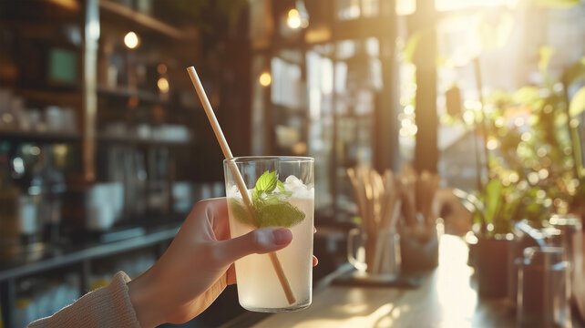 竹ストローで飲むひととき、プラスチックフリーなライフスタイルの象徴