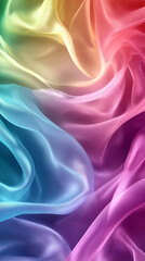 Obraz premium Abstract rainbow-colored silk fabric with smooth, flowing texture, showcasing vibrant gradients and soft folds, symbolizing beauty, color, and fluidity in motion.