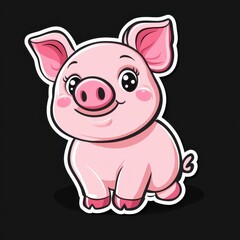 Adorable Pink Piglet Cartoon Illustration on Dark Background