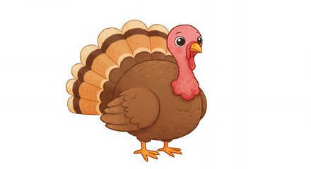 A cartoon turkey with a colorful fan of feathers and a cheerful expression.