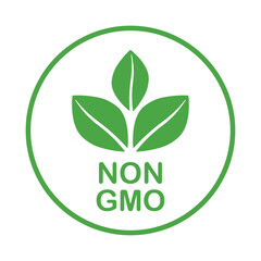 Non GMO label. GMO free icon. Healthy organic food concept. No GMO design element for tags, product packag, food symbol, emblems, stickers. Vegan, bio. Vector illustration. Organic, bio, eco symbol.