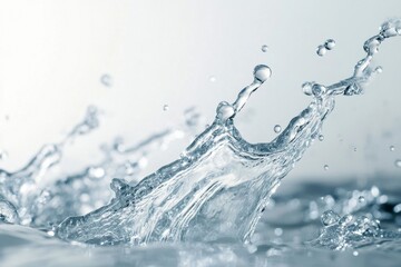 Dynamic Water Splash with Ripples on Light Gray Background