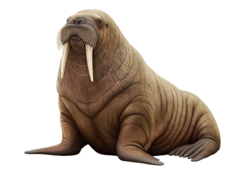 Brown walrus from front and side angle isolated on transparent background, walrus png
