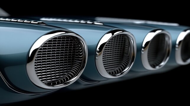 Fototapeta Sleek vintage car vents,  studio shot,  chrome details,  dark background