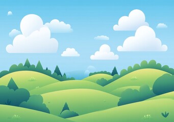 Obraz premium Pixel Art Idyllic Landscape Rolling Green Hills and Blue Sky